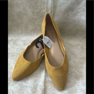 Yellow Mustard Faux Suede Flats, Size 11
